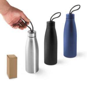 Squeeze em aço inox (90% reciclado) com pega com padrão 710 mL.