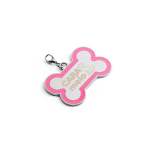 Chaveiro Gravacao A Laser Metal Modelo Osso Com Detalhe Em Abs Rosa