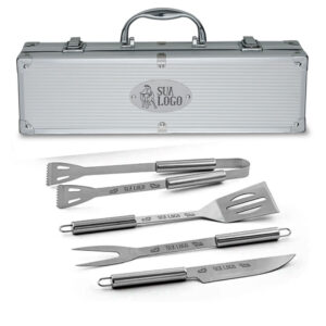 Kit Churrasco Maleta De Aluminio 4 Pecas