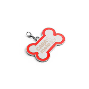Chaveiro Gravacao A Laser Metal Modelo Osso Com Detalhe Em Abs Vermelho