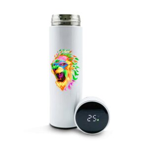Garrafa De Aco Inox Termica Modelo Termometro Led Com Dtf Uv 500ml Branca