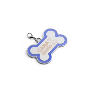 Chaveiro Gravacao A Laser Metal Modelo Osso Com Detalhe Em Abs Azul