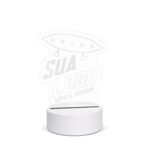 Luminarias Base Branca Com Acrilico Transparente Led Amarelo Gravacao A Laser