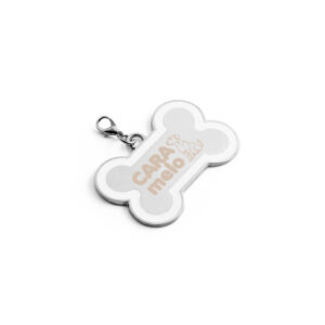 Chaveiro Gravacao A Laser Metal Modelo Osso Com Detalhe Em Abs Branco