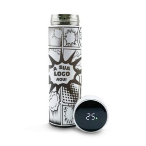 Garrafa De Aco Inox Termica Modelo Termometro Led Gravacao 360 500ml Branca
