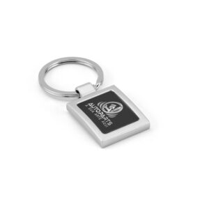 Chaveiro Gravacao A Laser Metal Modelo Quadrado Cromado Com Detalhe Preto