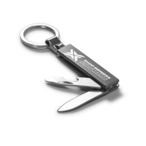 Chaveiro Gravacao A Laser Metal Multifuncao Com Canivete Preto
