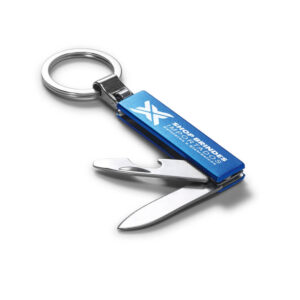 Chaveiro Gravacao A Laser Metal Multifuncao Com Canivete Azul