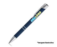 Canetas Promocionais Personalizadas Impressao Uv Beta Soft Emborrachada Azul