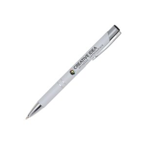 Canetas Promocionais Personalizadas Impressao Uv Beta Soft Emborrachada Branca