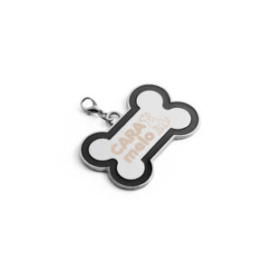 Chaveiro Gravacao A Laser Metal Modelo Osso Com Detalhe Em Abs Preto