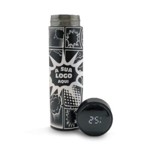 Garrafa De Aco Inox Termica Modelo Termometro Led Gravacao 360 500ml Preta