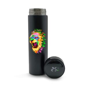 Garrafa De Aco Inox Termica Modelo Termometro Led Com Dtf Uv 500ml Preta