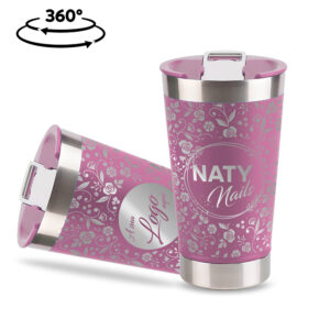 Caneca Copos E Tacas - 470ml Linha Premium Rosa Com Tampa Rosa