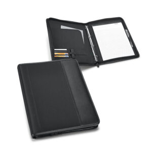 CHRISTIE. Pasta A4 em c. sintético e microfibra com 4 argolas e bloco de 40 páginas pautadas