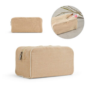 SEYCHELLES. Bolsa de cosméticos em juco (mistura de algodão e juta, 260g/m²) em juco com interior forrado em 70% algodão reciclado e 30% poliéster reciclado