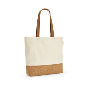 MANAUS CASUAL. Sacola em 70% algodão reciclado e 30% poliéster reciclado (220 g/m²) com fundo em cortiça