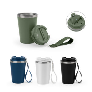 SPITZ. Copo de viagem em aço inox 90% reciclado com parede dupla e acabamento em mate 440 mL