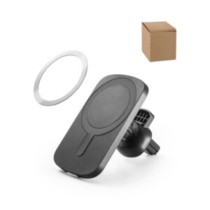 KOCH. Carregador magnético por indução (wireless) super-rápido em ABS 60% reciclado e silicone com a funcionalidade de suporte para carro