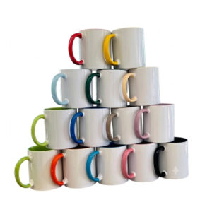 10 Caneca De Porcelana alça e interior colorido.